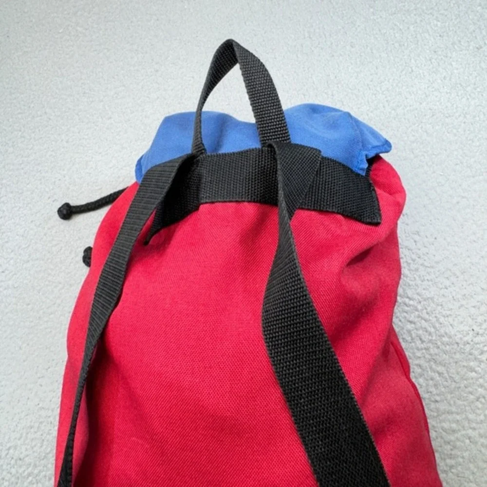 VINTAGE Tommy Hilfiger Backpack Red Blue 90s Alpine Olympics Patch‎ Cinch Canvas